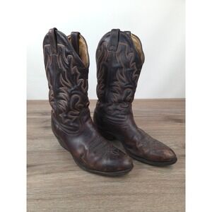 Boulet Mens Size 10 W Dark Brown Leather Western Cowboy Boots Pointed Toe 6100